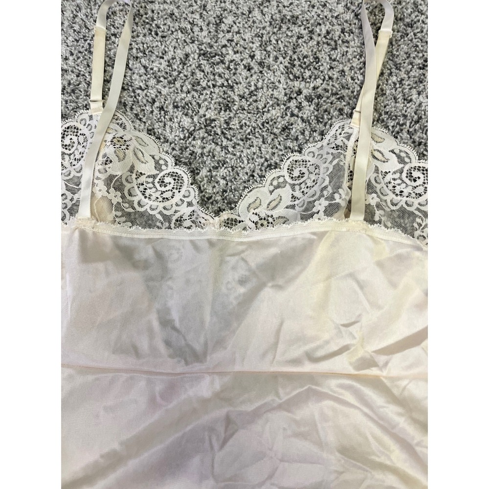 Y2K Vintage Ashley Taylor Lace Trim Cami Cropped Top Nylon Beige Lingerie Mediu - Picture 10 of 10